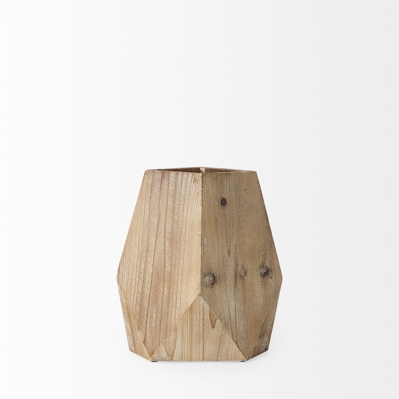 HomeRoots 9" Natural Abstract Cylinder Solid Wood Table Vase