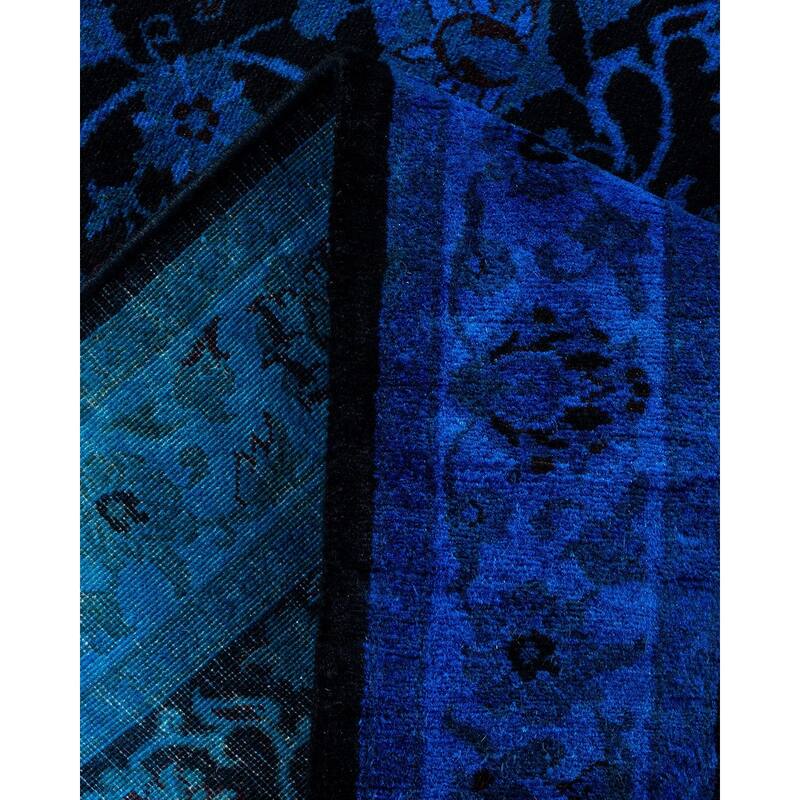 Overton Hand Knotted Wool Vintage Inspired Modern Contemporary Overdyed Blue Runner Rug - 2' 7" x 8' 7"