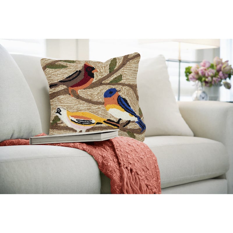 Liora Manne Frontporch Birds Indoor/Outdoor Pillow - Accent - 18" x 18" - Polyester - Multi
