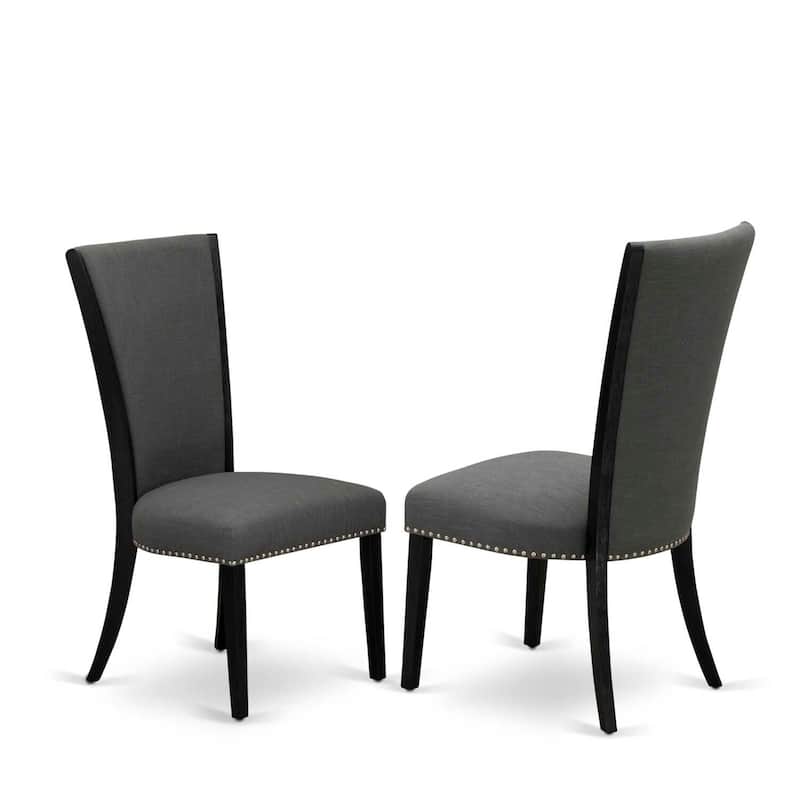 Parson Dining Chairs Set of 2 - Dark Gray Linen Fabric Padded Chairs with Nailhead Trim - Modern Kitchen Chairs