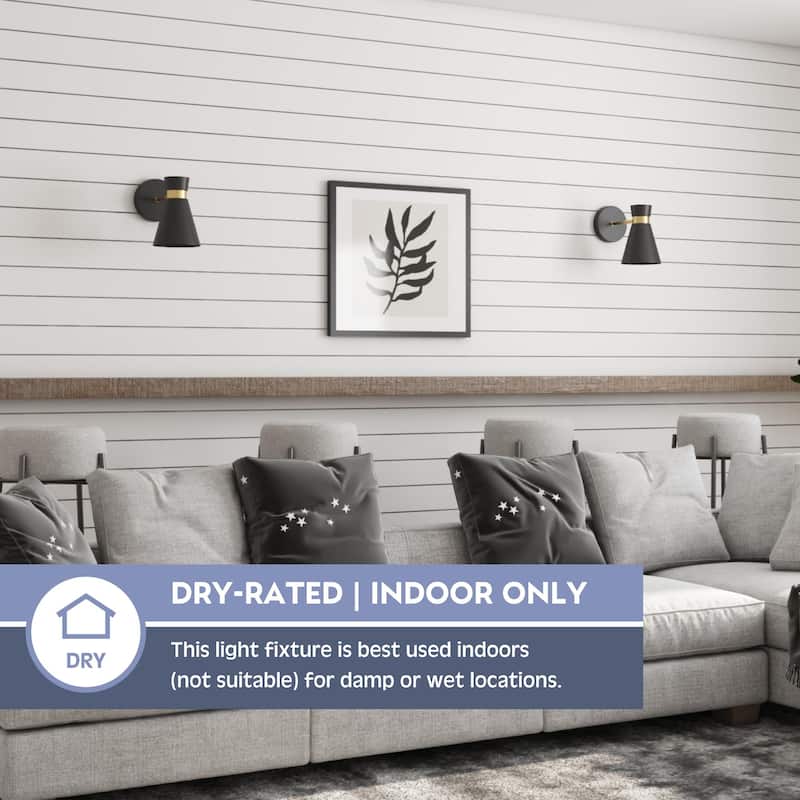 Prominence Home 2-Pack Battery-Operated LED Matte Black Wall Sconce with Brushed Gold Accents