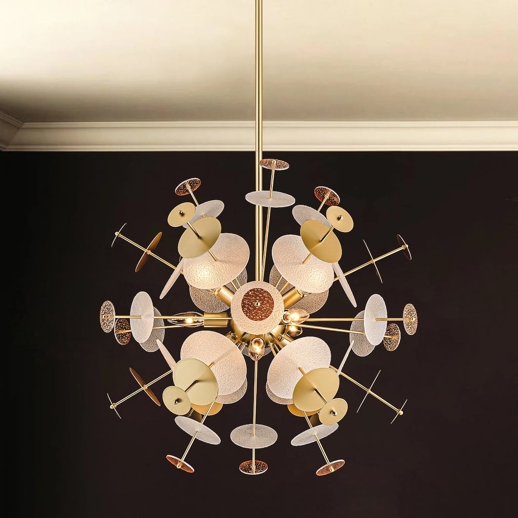 9-Light Modern Gold Linear Sputnik Starburst Textured Glass Chandelier - 27.5 in. W