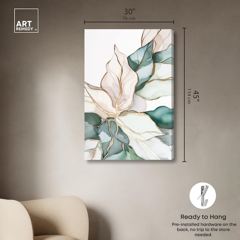 Pastel Leaves with Gold II Canvas by Art Remedy, Gallery Wrapped