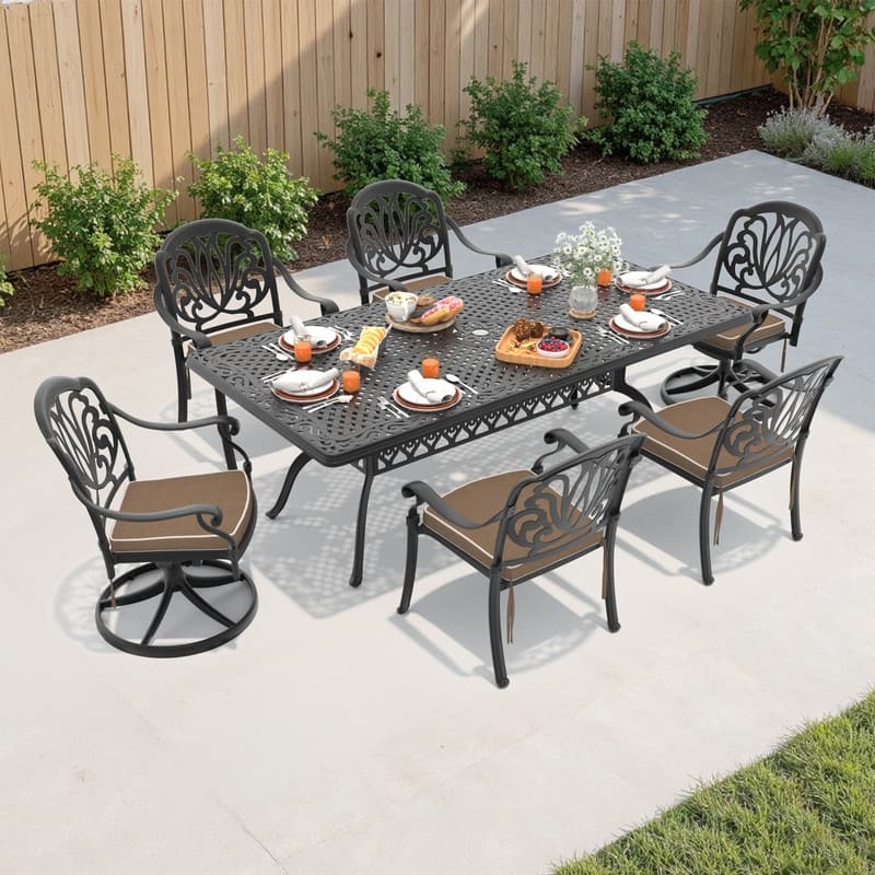 7-Piece Outdoor Dining Set with 1 Table and 6 Chairs, All-Weather Aluminum Outdoor Patio Sets