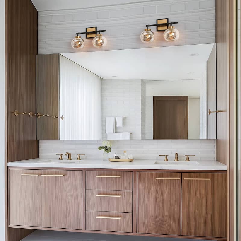Modern 1/2/3/4-Light Black Gold Bathroom Vanity Lights Mercury Glass Wall Sconces