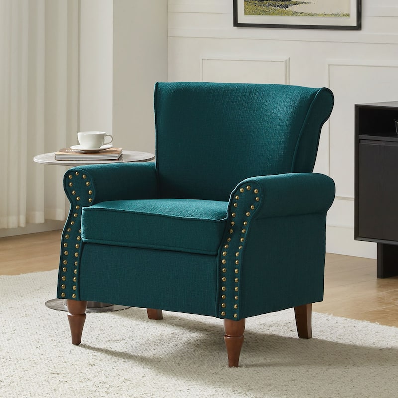 Nyctelius Upholstered Comfy Accent chair with Turned Wooden Legs and Nailhead Trim Set of 2 by HULALA HOME