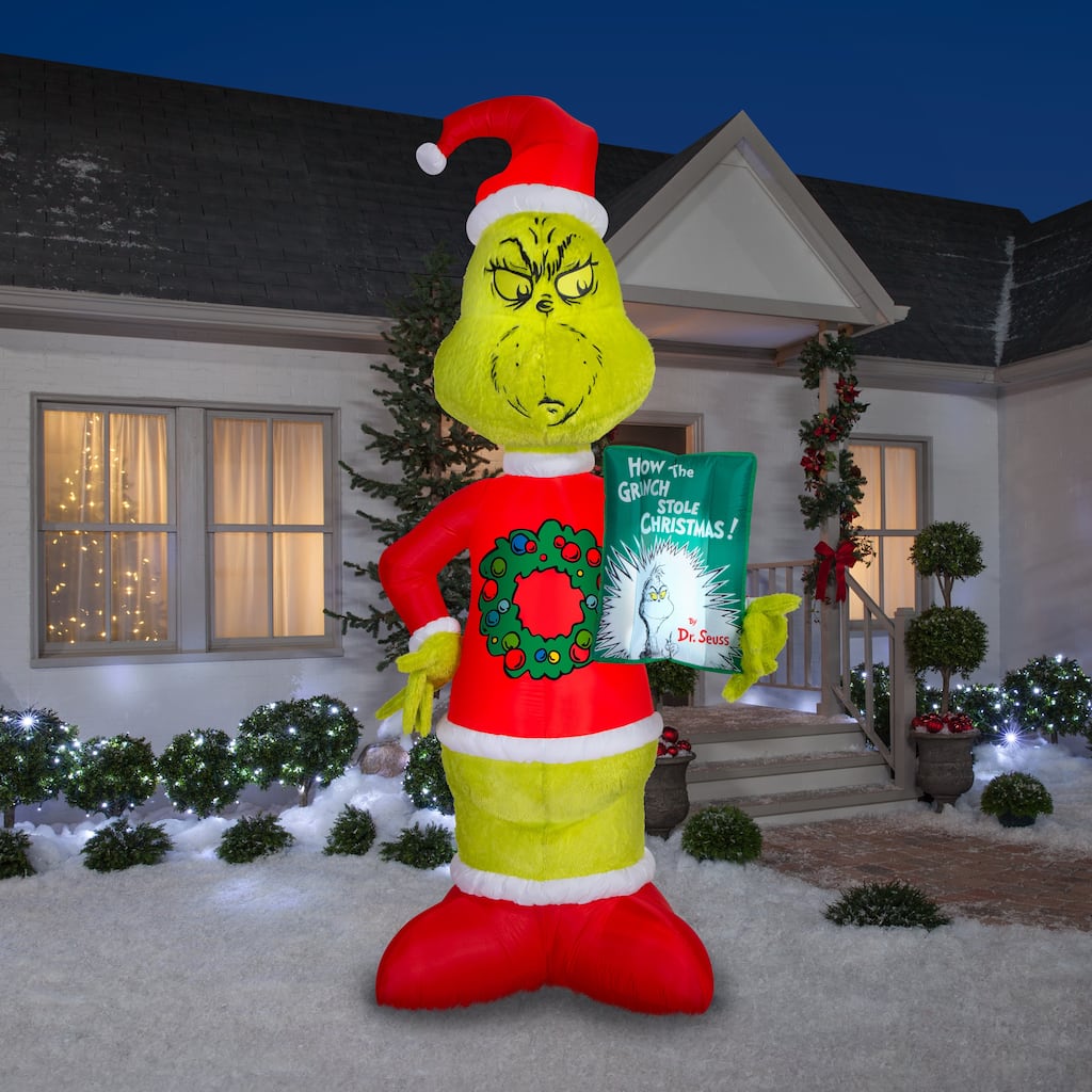 Airblown Grinch Fuzzy Plush Grinch Christmas Inflatable, 10 Ft, LED Yard Decor