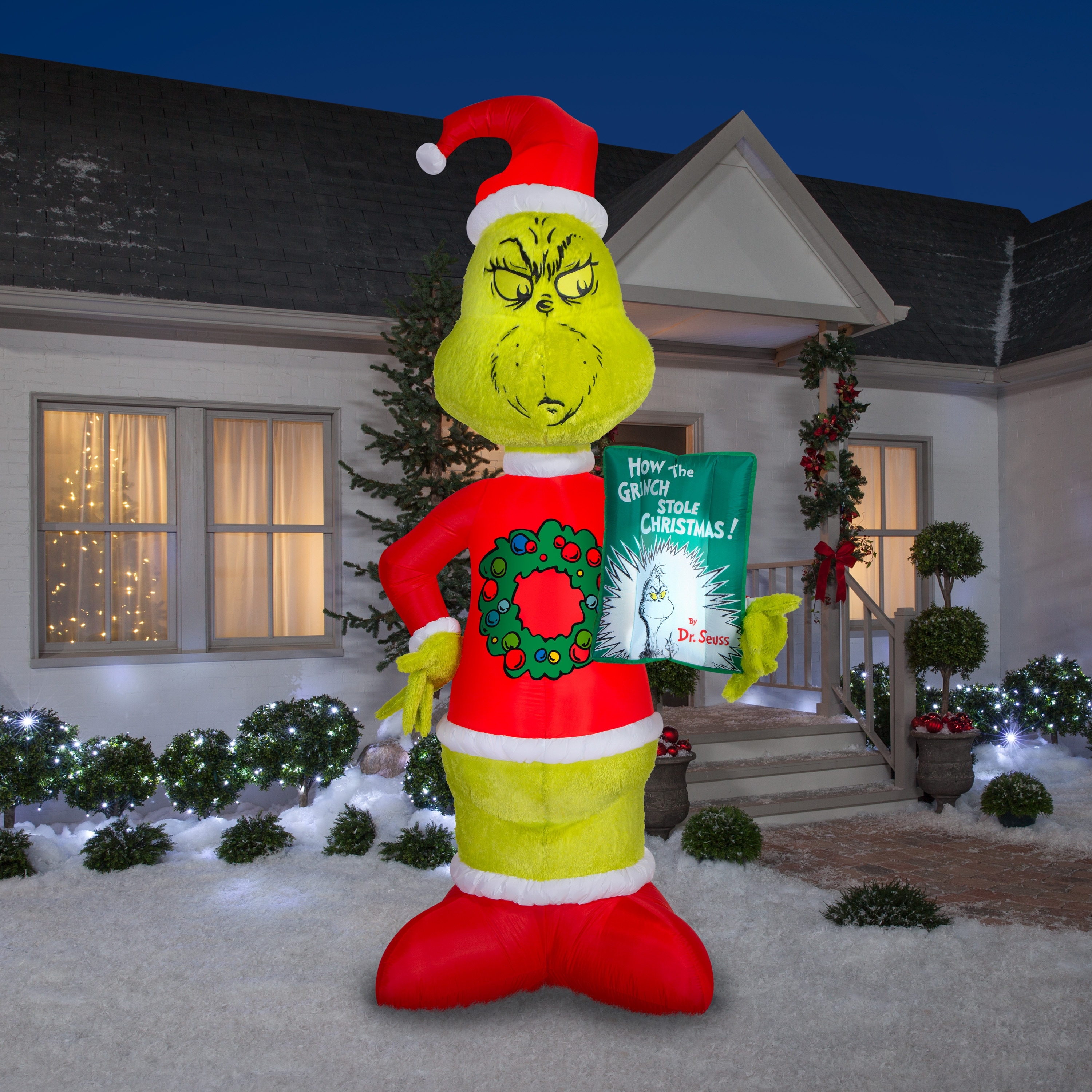 Airblown Grinch Fuzzy Plush Grinch Christmas Inflatable, 10 Ft, LED Yard Decor