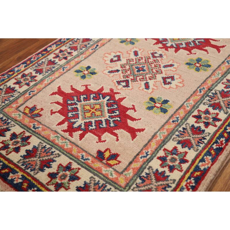 Geometric Kazak Oriental Accent Rug Hand-Knotted Wool Carpet - 2'0"x 3'0"