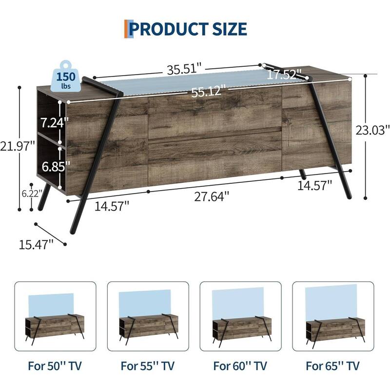 55" Modern TV Stand for Living Room, Entertainment Center with 2 Drawers - N/A