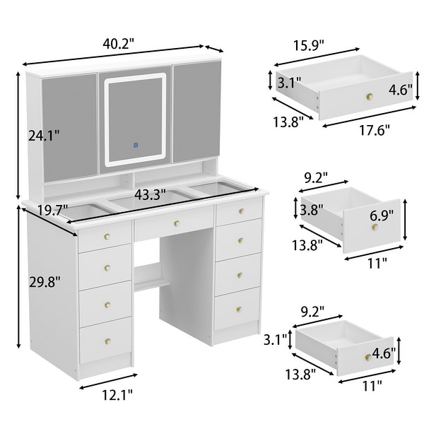 Extra Large Mirror Makeup Vanity Table with LED light 9 Drawers White 53.9 H On Sale Bed Bath Beyond 39254108