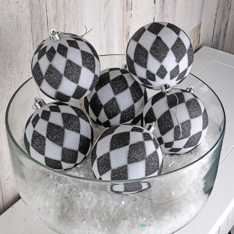4" Glittered Harlequin Ball Ornament Set of 3
