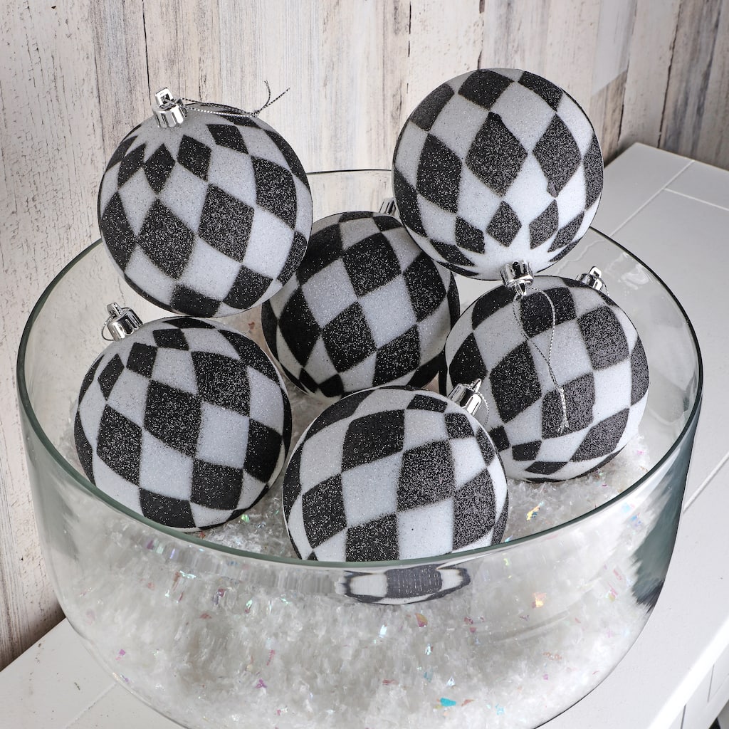 4" Glittered Harlequin Ball Ornament Set of 3