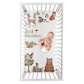 Sweet Jojo Designs Woodland Forest Animals Boy Girl Gender Neutral Unisex Photo Op Fitted Crib Sheet Bear Fox Hedgehog Deer Sage