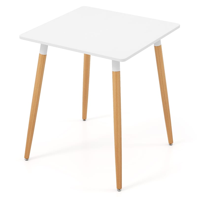 Modern White and Natural 23.5" Square Top Small Dining Table with Metal Legs for Home Use - 23.5" x 23.5" x 27.5"(L x W x H)