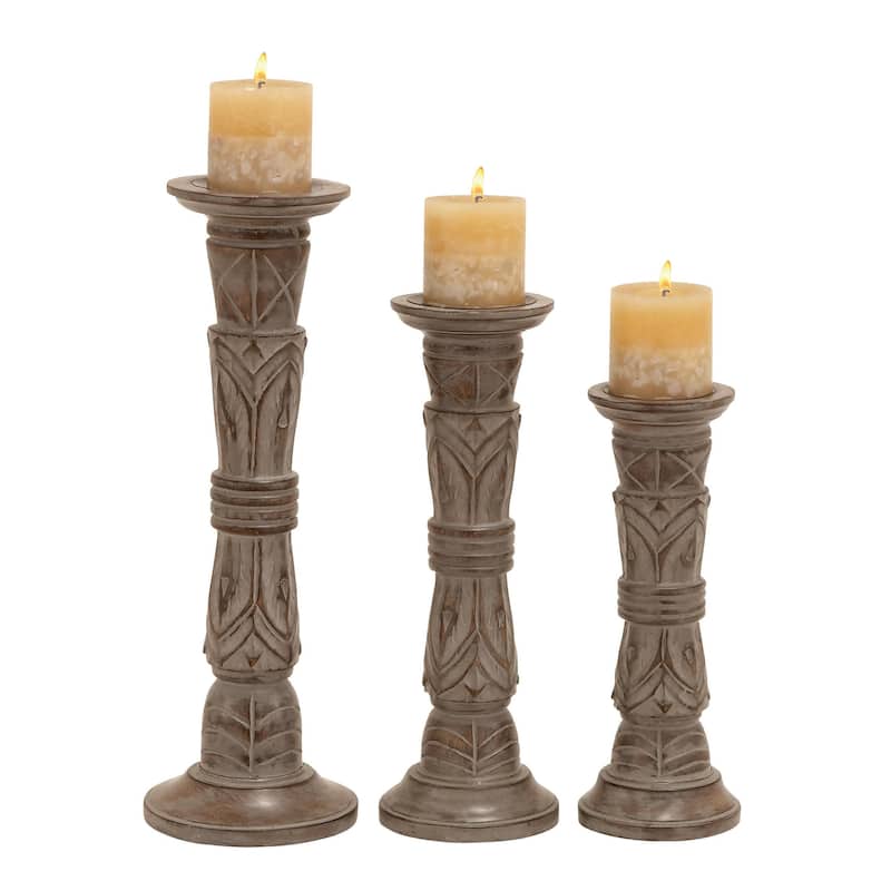 Mango Wood Candle Holder - Set of 3 Light Brown - Roche River Decor - Light Brown