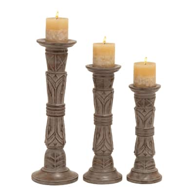 Mango Wood Candle Holder - Set of 3 Light Brown - Roche River Decor