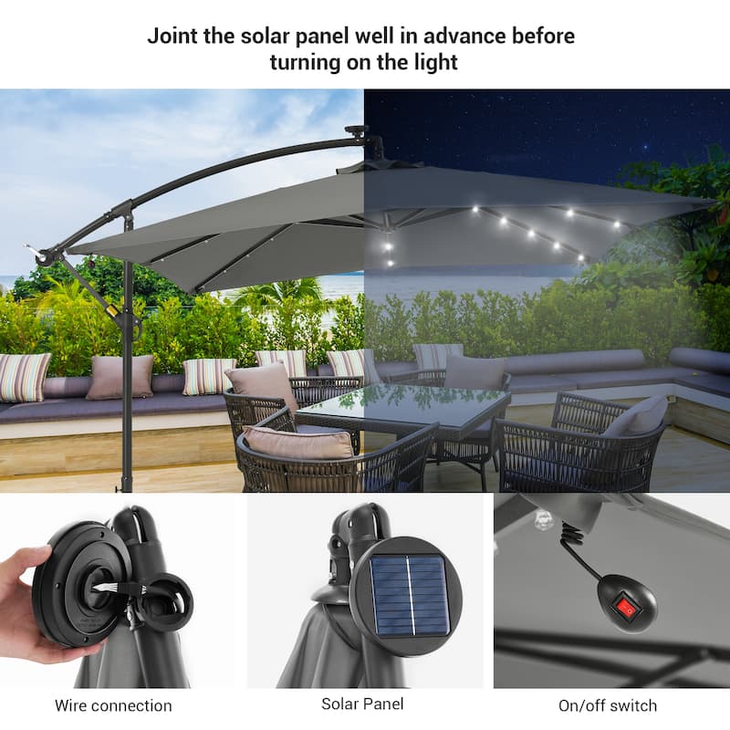 LIVOOSUN Outdoor Patio Umbrella, Square Canopy Offset LED Umbrella