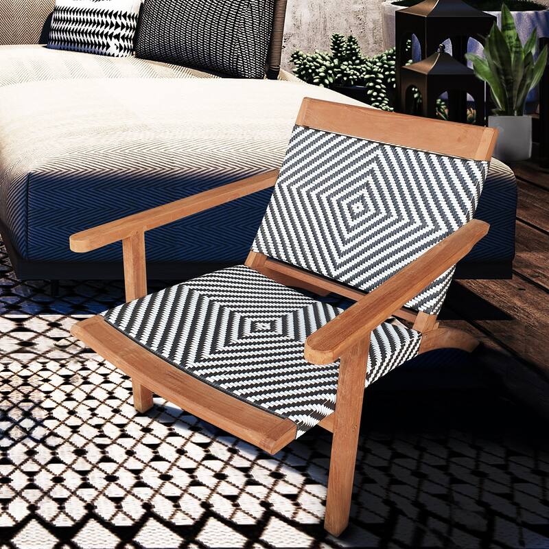 Chic Teak Paris Teak Wood Patio Lounge and Dining Chair, Black and White
