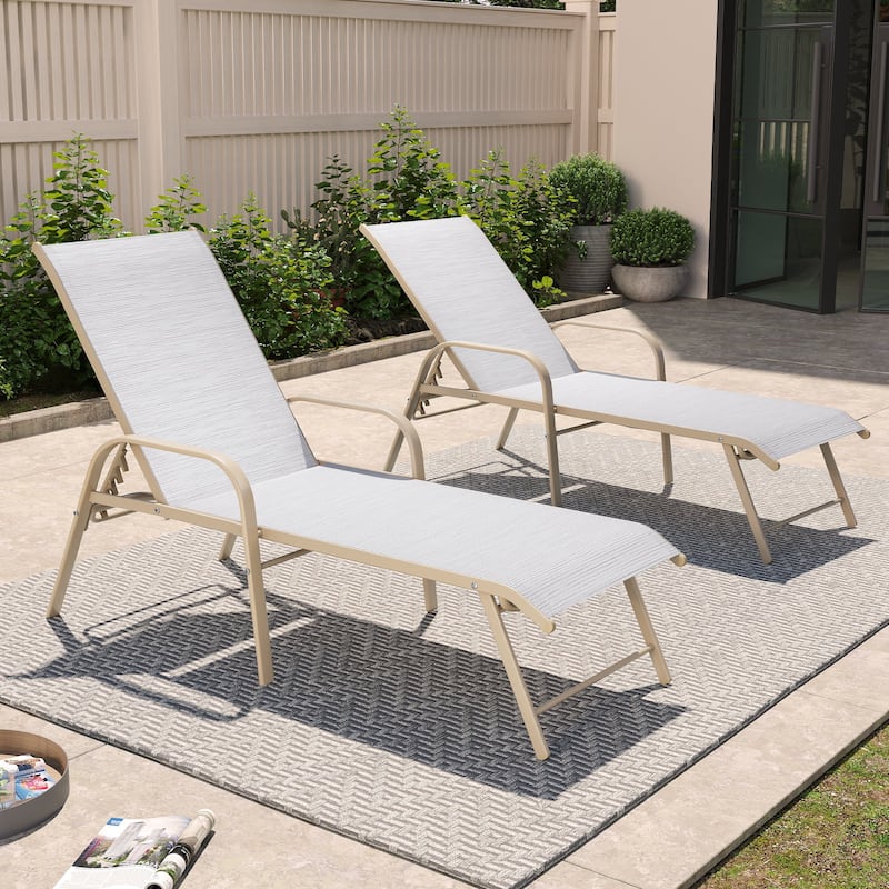 Crestlive Products Outdoor Aluminum Chaise Lounge Chair with Adjustable Backrest - New Upgrade White&Gray&Blue -2PC