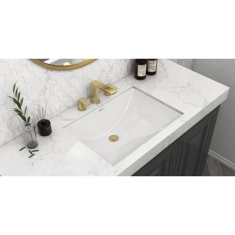 Ruvati 16 x 11-3/4 inch Undermount Bathroom Vanity Sink White Rectangular Porcelain Ceramic with Overflow - RVB0718