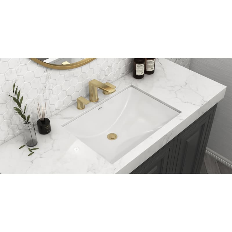 Ruvati 18 x 12-3/4 inch Undermount Bathroom Sink White Rectangular Porcelain Ceramic with Overflow - RVB0720