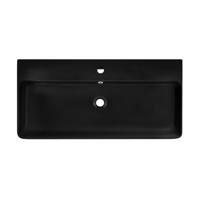 Charme 36 Ceramic Console Sink Matte Black Basin Gold Legs - 35.45" x 16.35" 35.45"