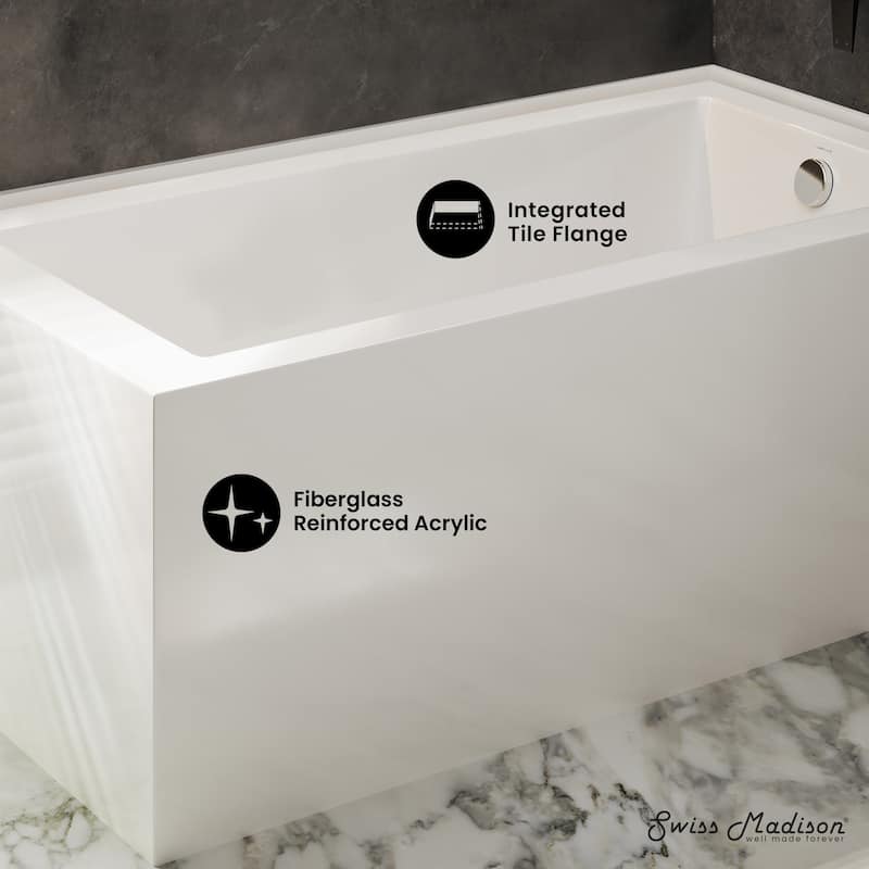Voltaire 72 X 36 Right Drain Soaking Alcove Corner Apron Bathtub In Glossy White