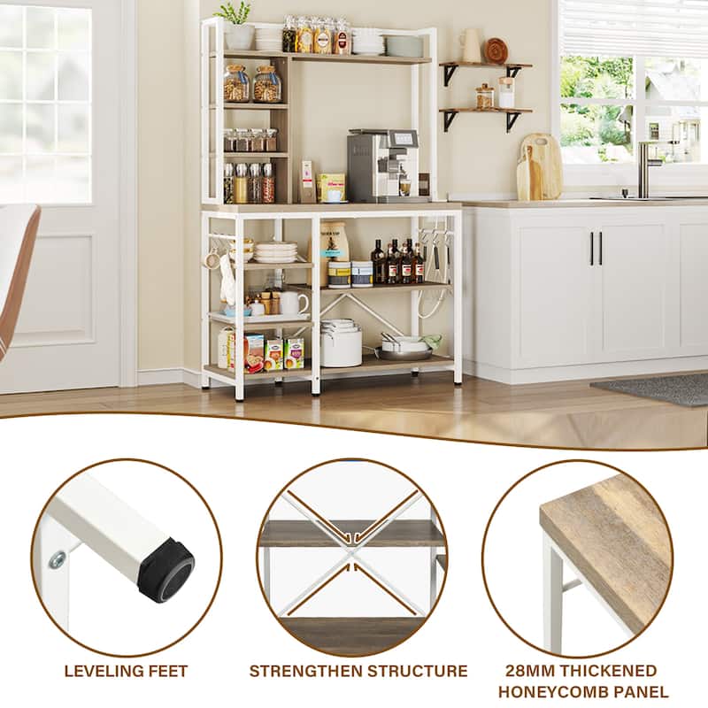 Kitchen Bakers Rack Utility Storage Shelf Microwave Oven Stand With Power Outlet
