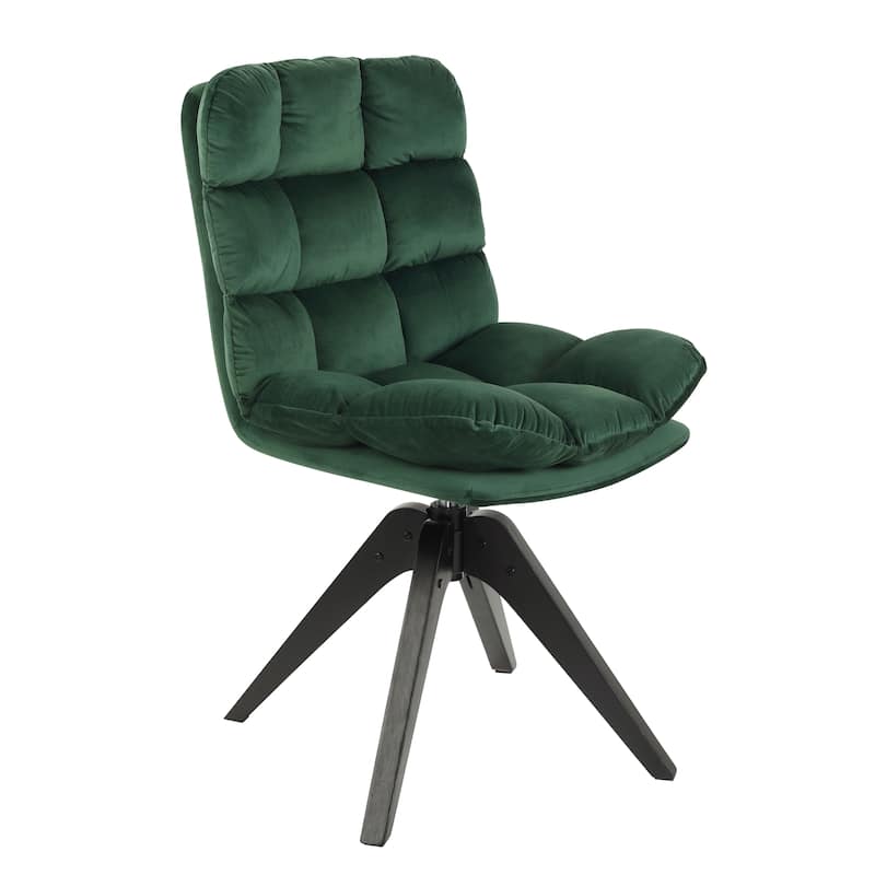 Art Leon Classical Swivel Office Accent Chair with Wood Legs - Black Solid Wood Legs - Black Green Flannelette Armless