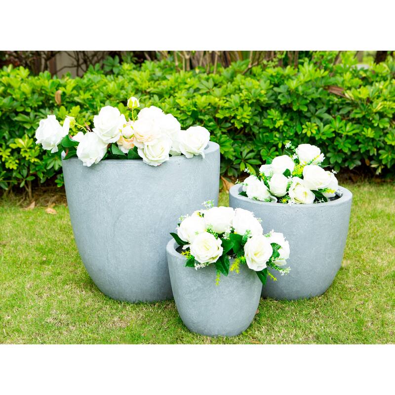 Kante Large Concrete Round Planters (Set of 3), Outdoor/Indoor, Modern, Lightweight, Weather Resistant (Slate Gray)