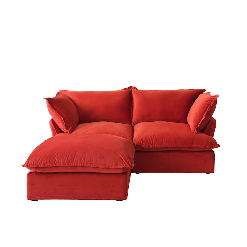 Velvet Sectional Sofa, Comfy Down Feather Deep Seat Modular Lounge Couch With Storage Ottoman