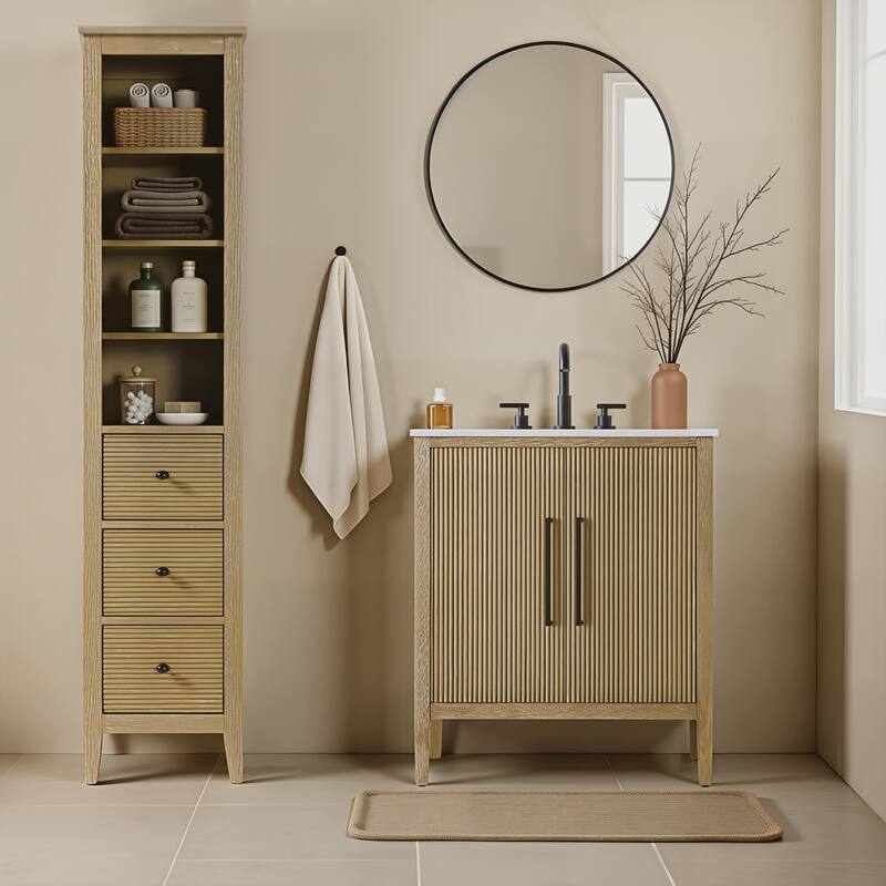 Kensington 16-28 Inch Open Shelving Bath Storage Cabinet