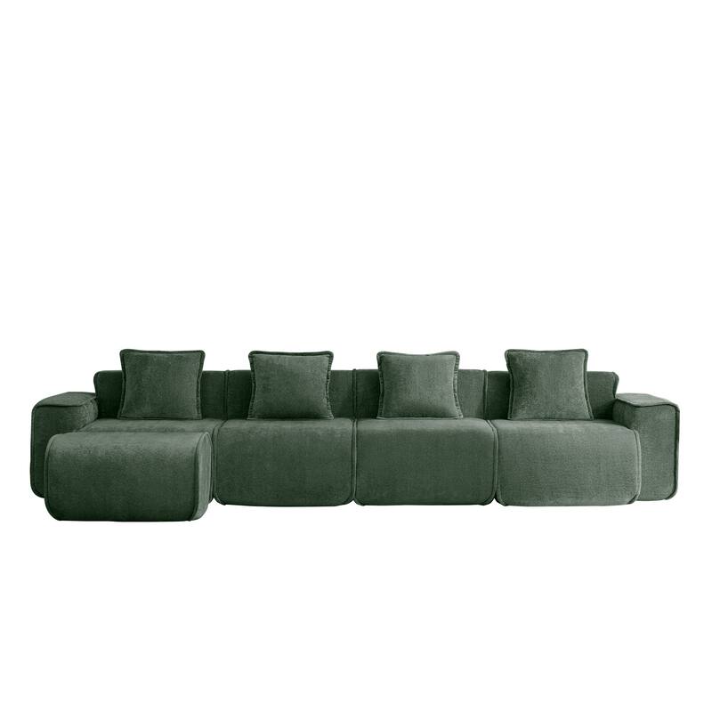 GDFStudio - Velvet Streamlined Modular 4-Seater 138.58" L-Shaped Sectional Sofa with Ottoman