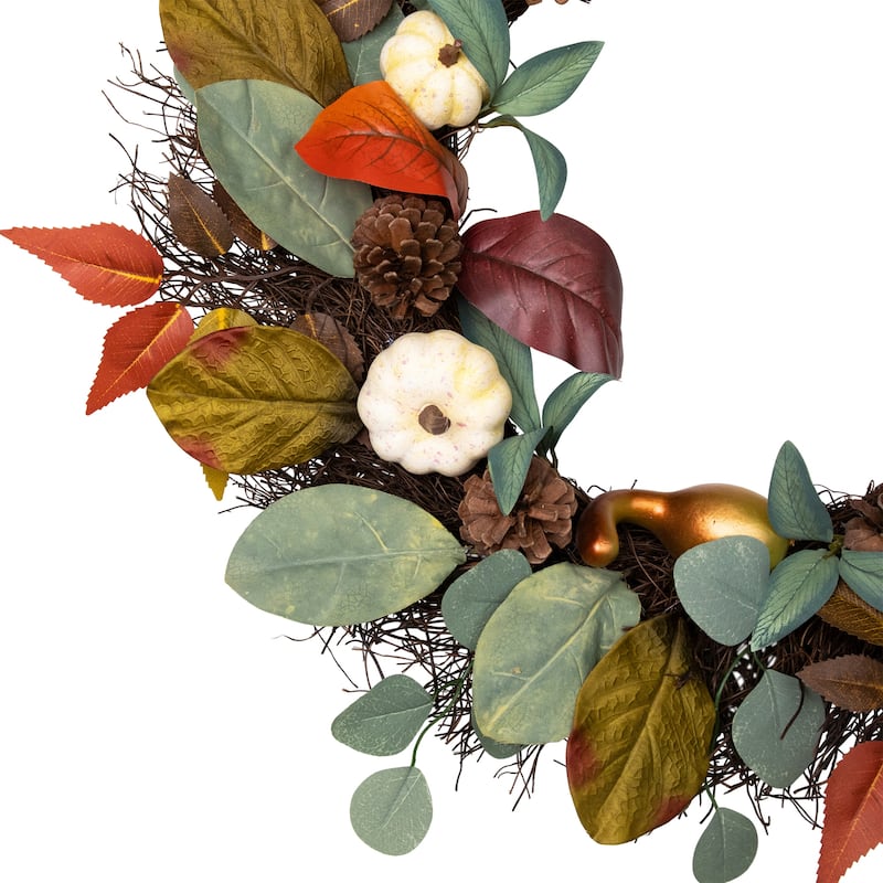 Autumn Harvest Pumpkin Pinecone and Gourd Grapevine Artificial Wreath - 24-Inch Unlit