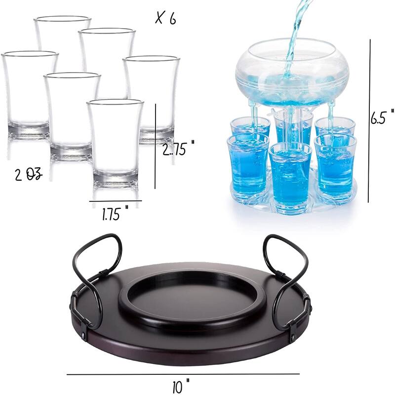 Shot Glass Dispenser with 6 Glasses - Wood Tray