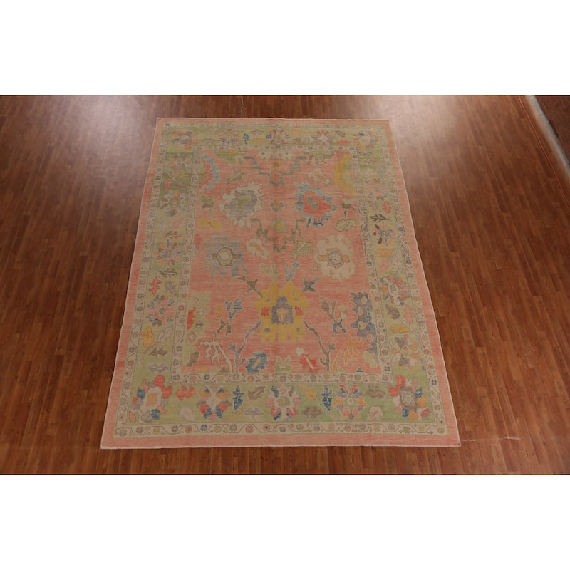 Hand Knotted Oriental 100% Wool Carpet Transitional All-Over Coral Oushak Area Rug - 12' 2'' X 9' 0''