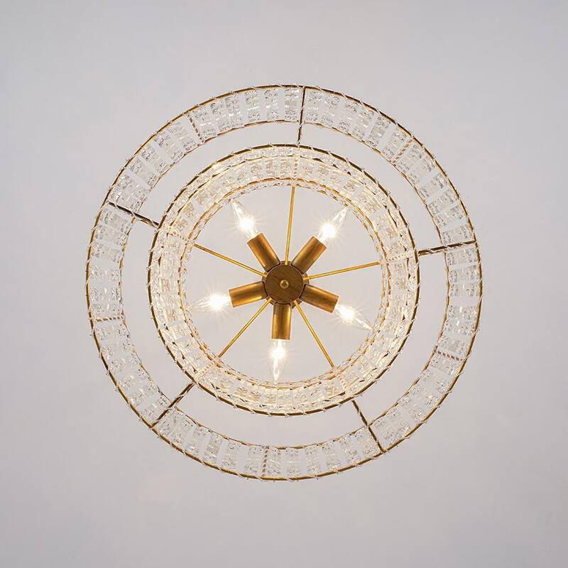 Glam Vintage Luxe Round Tiered Drum Crystal Accented Chandelier - 23.6 in