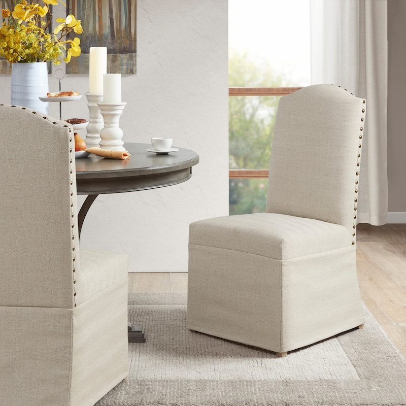 Madison Park Capa Beige Set of 2 High Back Dining Chairs with Skirts - Set of 2 - Beige - Dining Height