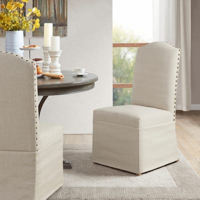 Madison Park Capa Beige Set of 2 High Back Dining Chairs with Skirts