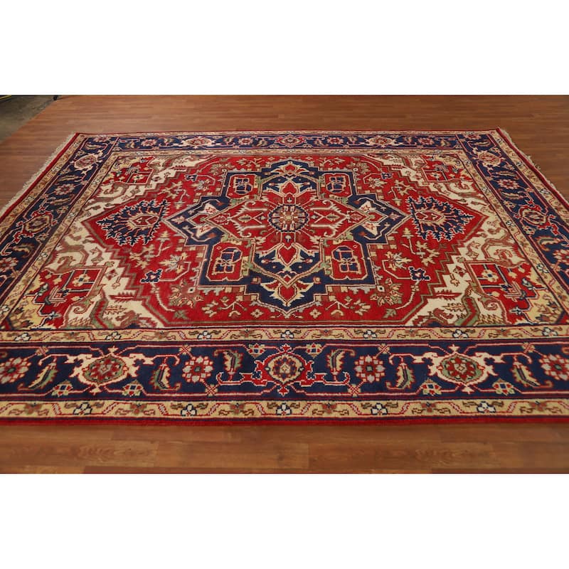 Hand Knotted Oriental 100% Wool Carpet Traditional Medallion Red Heriz (serapi) Area Rug - 9' 11'' X 7' 11''
