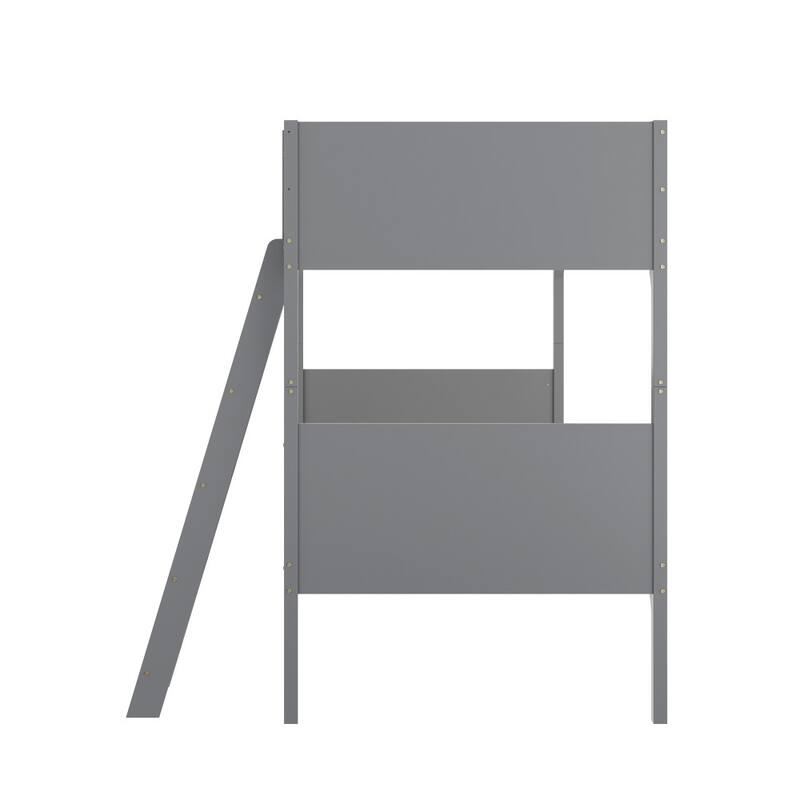 Convertible Solid Wood Bunk Bed Frame for Kids with Ladder, No Box Spring Needed