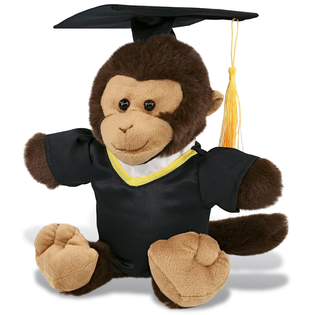 DolliBu Monkey Graduation Plush Toy with Gown and Cap with Tassel - 9 inches