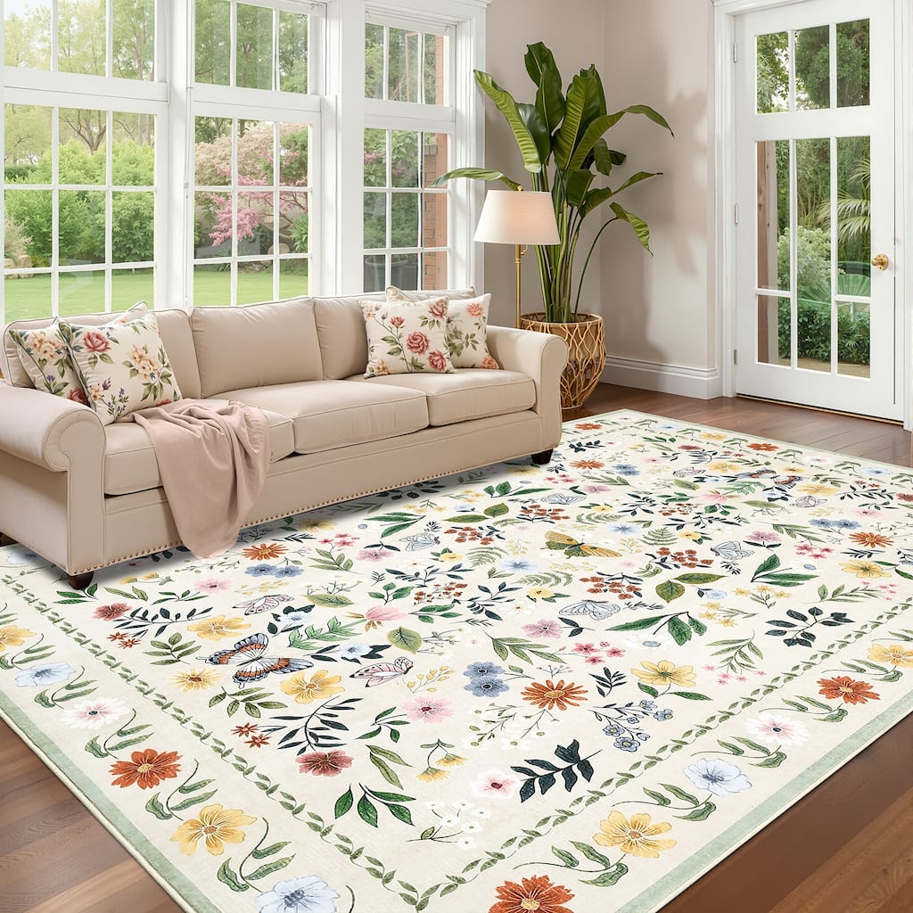 Garvee Vintage Floral Butterfly Area Rug