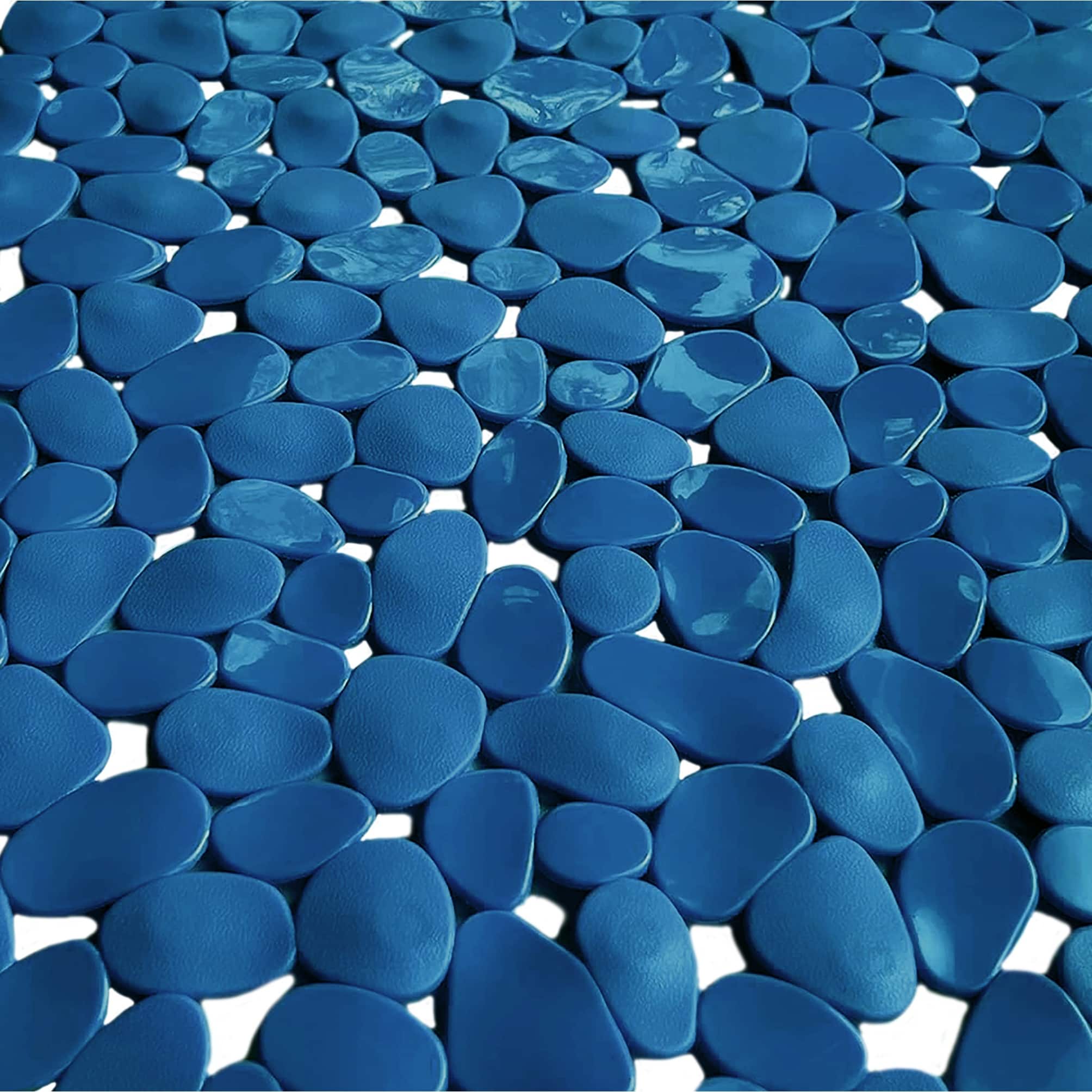 Navy Blue Stone Pebbles Vinyl Non-Slip Bathtub Shower Mat With Suction ...