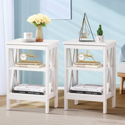 Modern Nightstand with 3-Tier Storage Shelves, Nightstands Set of 2