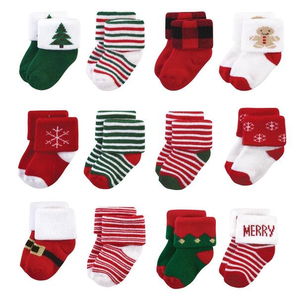 slide 2 of 2, Hudson Baby Unisex Baby Cotton Rich Newborn and Terry Socks, 12 Days Of Christmas 12-24 Months - 12 Days Of Christmas