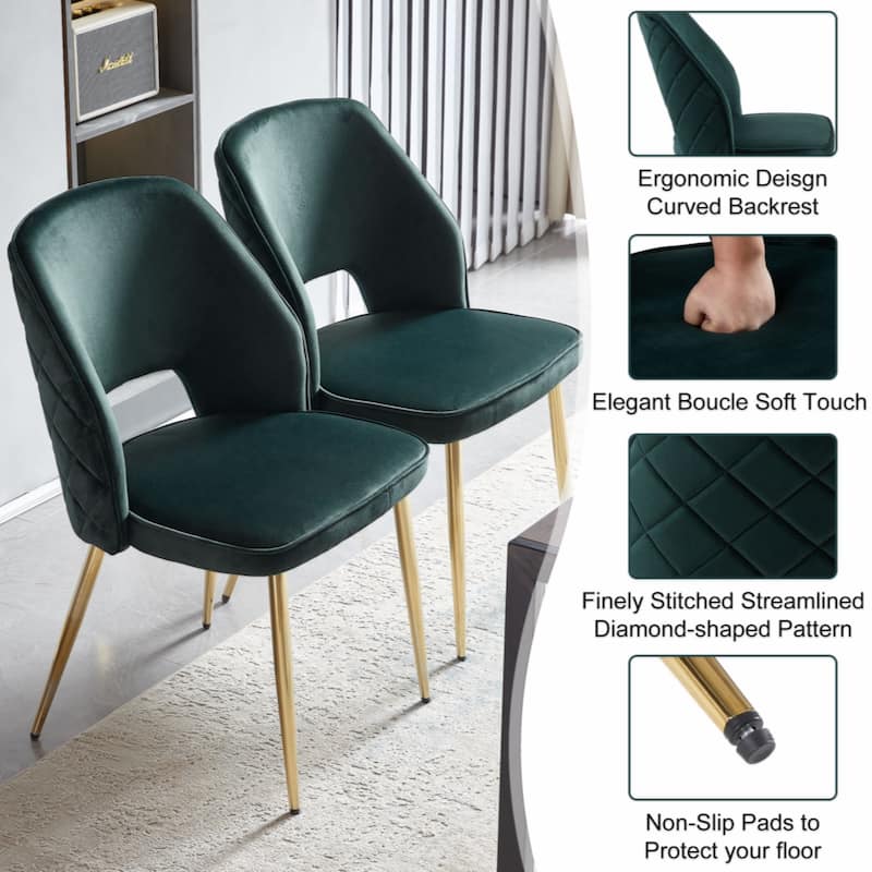 Velvet Dinning Chairs with Metal Legs and Hollow Back Upholstered Dining Chairs Set of 4