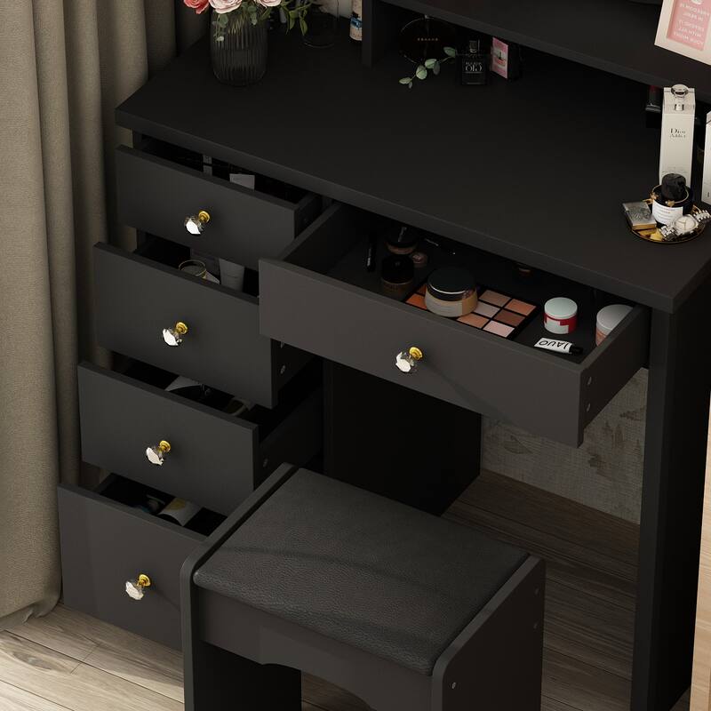 31.5'' W Makeup Vanity Set with Stool and Mirror LED Light Dressr