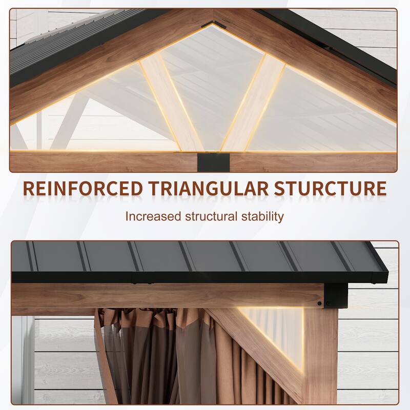 10 ft. x 12 ft. Galvanized Steel Roof Gazebo with Curtains